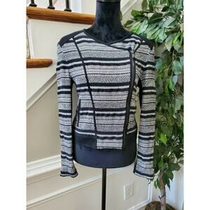 Lou & Grey Women's White & Black Cotton Long Sleeve Full Zip Front Jacket Size S